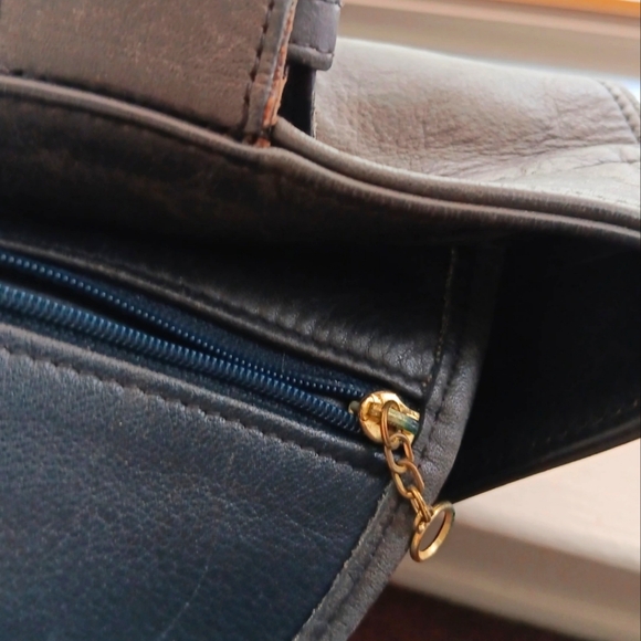 Authentic Large COACH Navy Blue black Genuine Leather top double handle shoulder - Picture 7 of 9